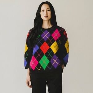 Vintage Rafaella Jewel Colored Argyle Angora & Lambs Wool Sweater Women’s Size L